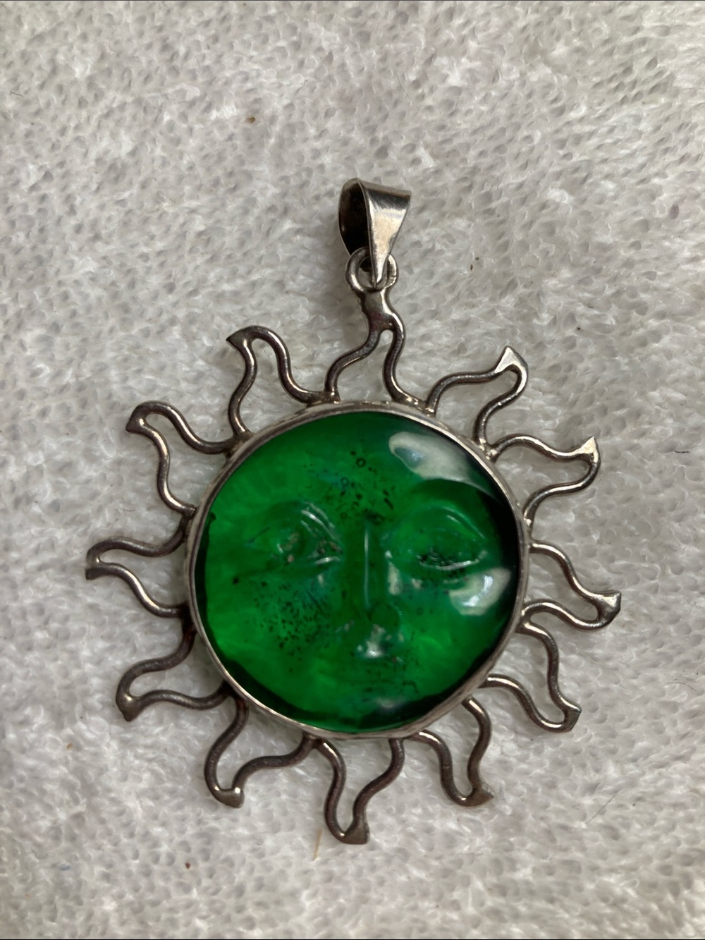 Taxco Green Sun Face Pendant Necklace